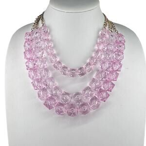 Baublebar Chunky Pink Lucite Cubed Triple Strand Necklace 18"+